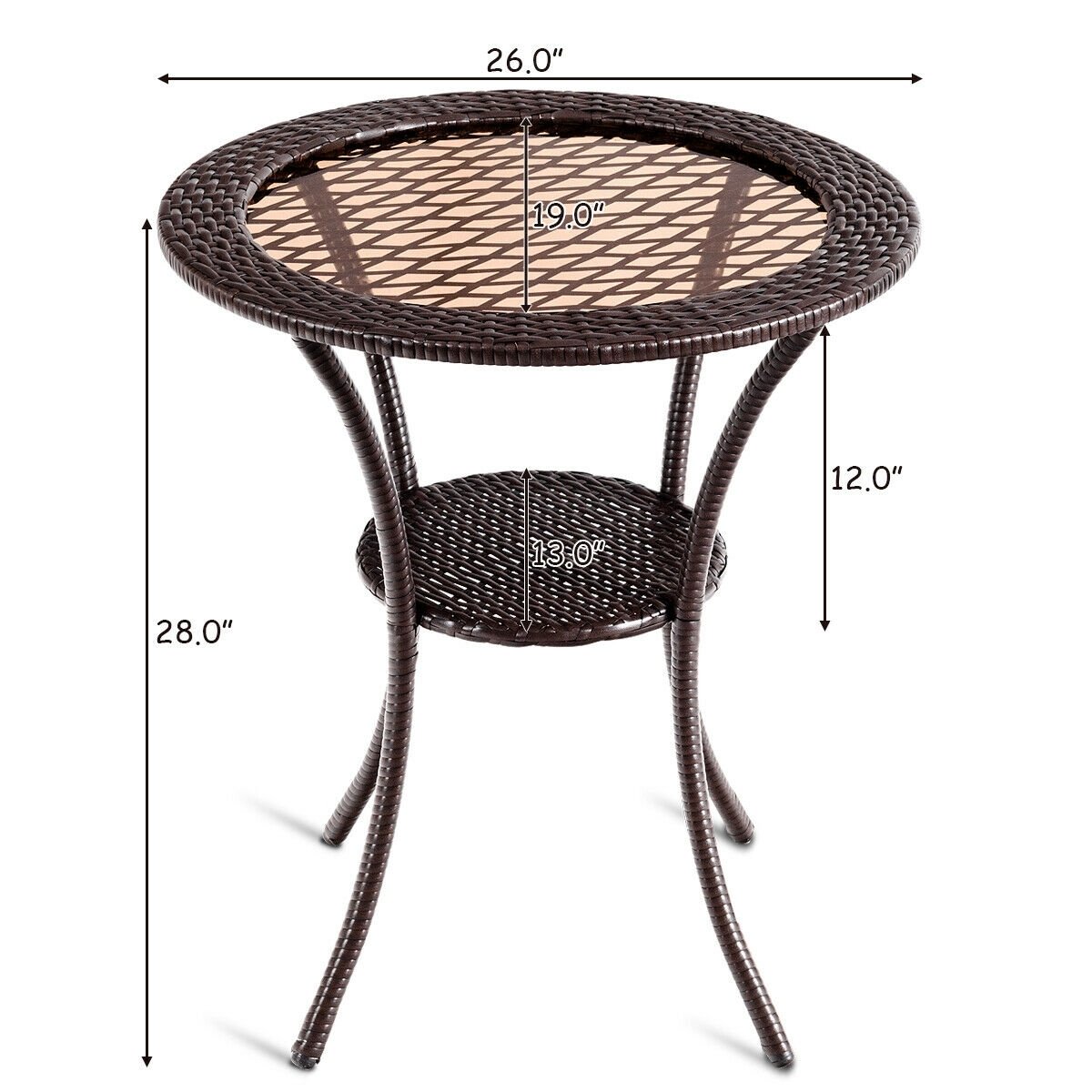 Round Rattan Wicker Coffee Table with Lower Shelf, Brown Patio Dining Tables   at Gallery Canada