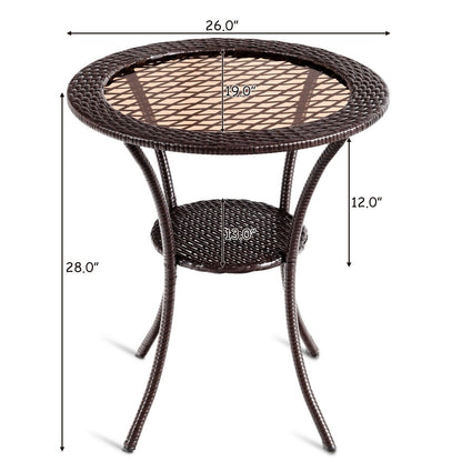 Round Rattan Wicker Coffee Table with Lower Shelf, Brown Patio Dining Tables   at Gallery Canada