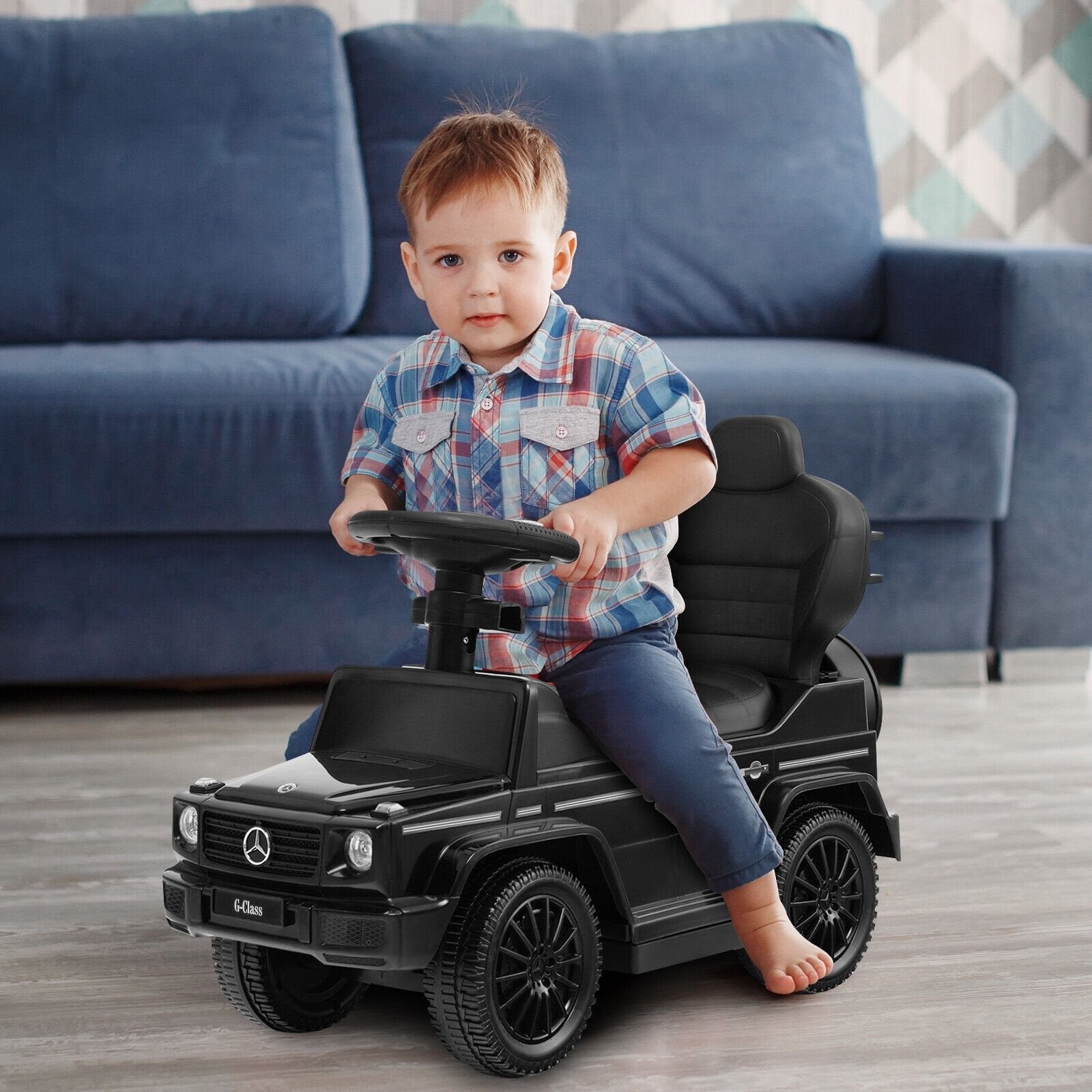 3-In-1 Ride on Push Car Mercedes Benz G350 Stroller Sliding Car with Canopy, Black Push & Pedal Ride On Toys   at Gallery Canada