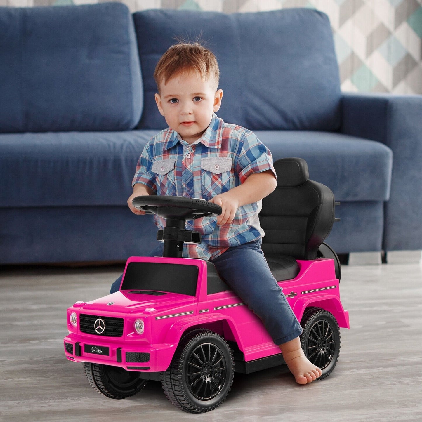 3-In-1 Ride on Push Car Mercedes Benz G350 Stroller Sliding Car with Canopy, Pink Push & Pedal Ride On Toys   at Gallery Canada