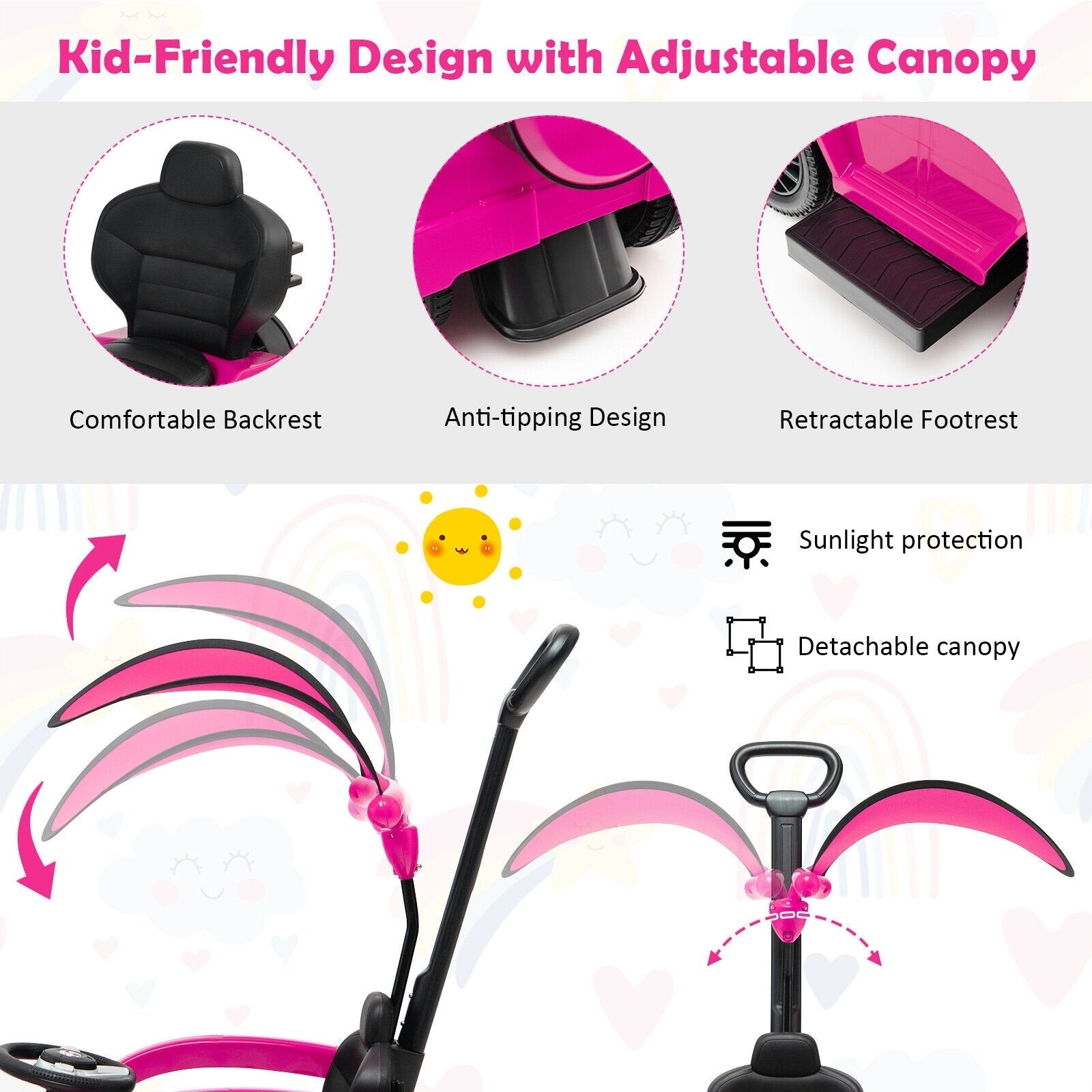 3-In-1 Ride on Push Car Mercedes Benz G350 Stroller Sliding Car with Canopy, Pink Push & Pedal Ride On Toys   at Gallery Canada