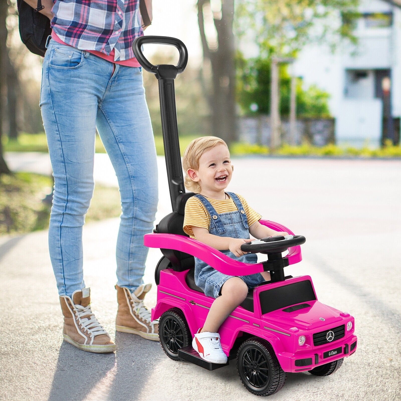 3-In-1 Ride on Push Car Mercedes Benz G350 Stroller Sliding Car with Canopy, Pink Push & Pedal Ride On Toys   at Gallery Canada