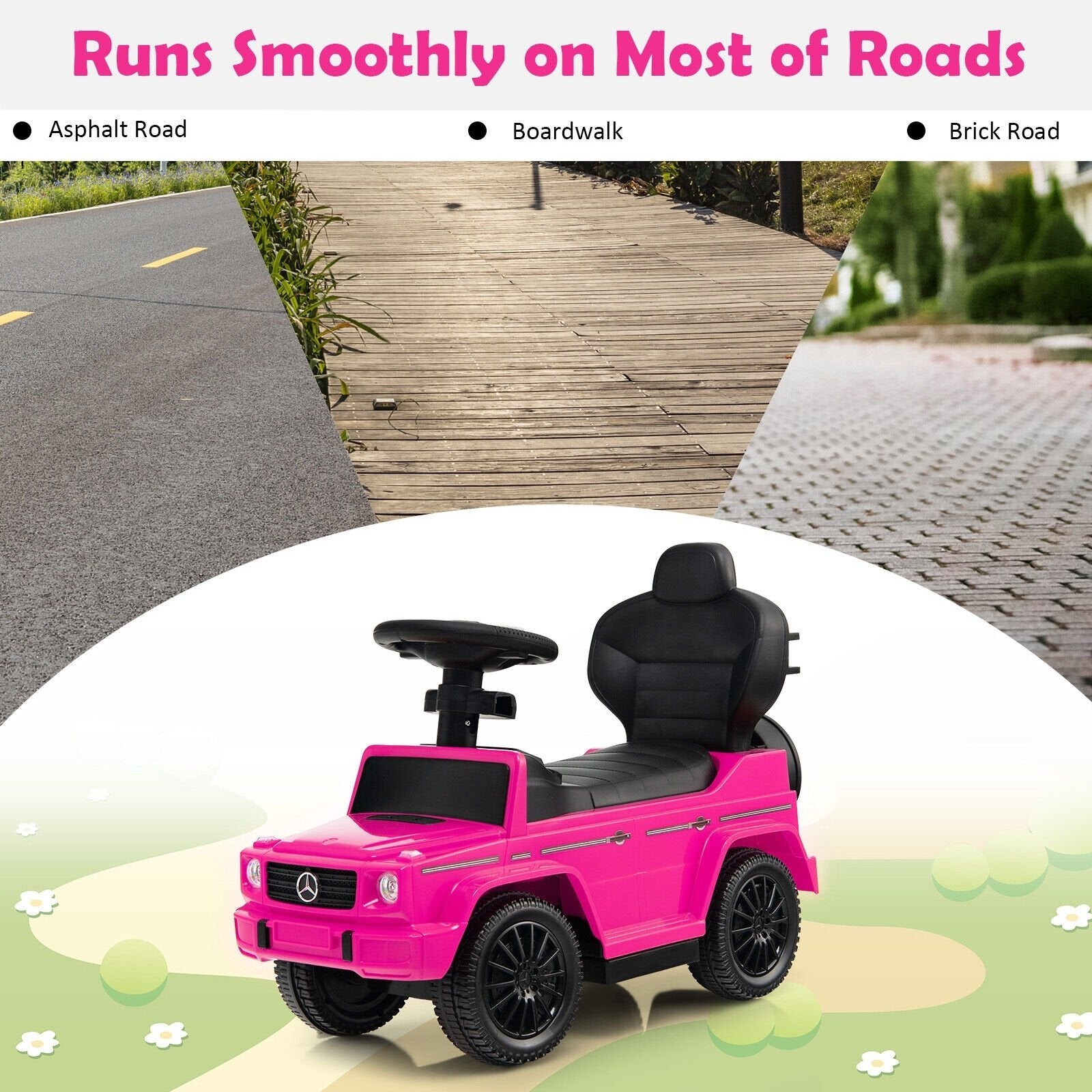 3-In-1 Ride on Push Car Mercedes Benz G350 Stroller Sliding Car with Canopy, Pink Push & Pedal Ride On Toys   at Gallery Canada