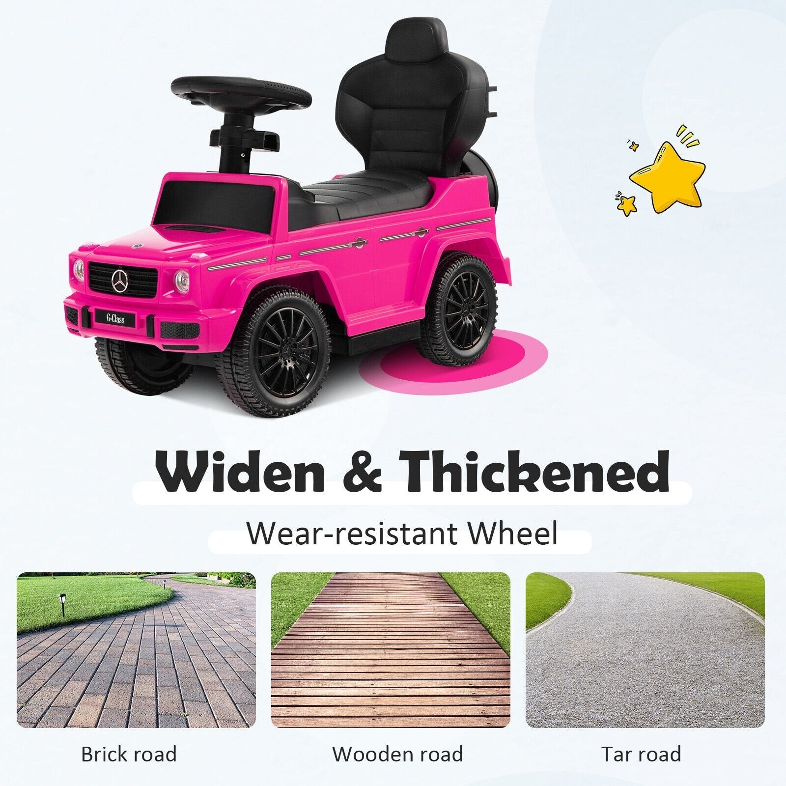 3-In-1 Ride on Push Car Mercedes Benz G350 Stroller Sliding Car with Canopy, Pink Push & Pedal Ride On Toys   at Gallery Canada