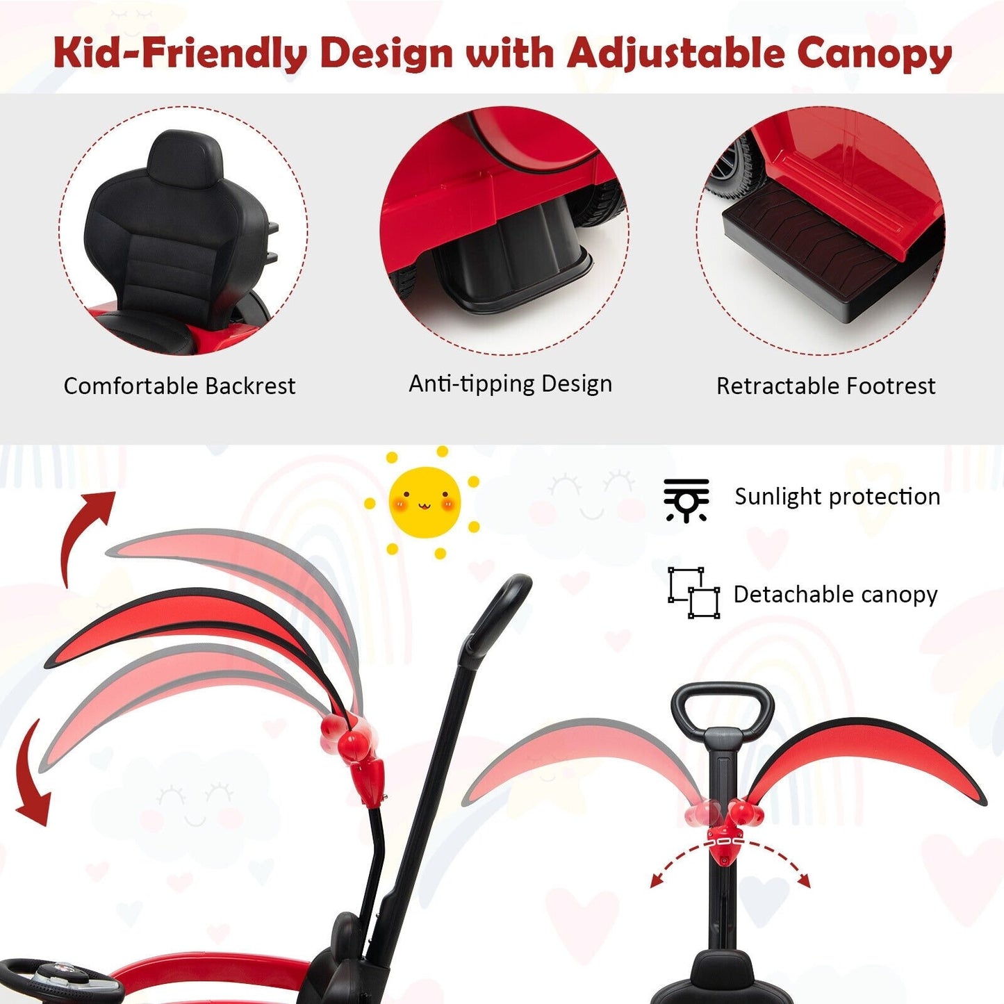 3-In-1 Ride on Push Car Mercedes Benz G350 Stroller Sliding Car with Canopy, Red - Gallery Canada