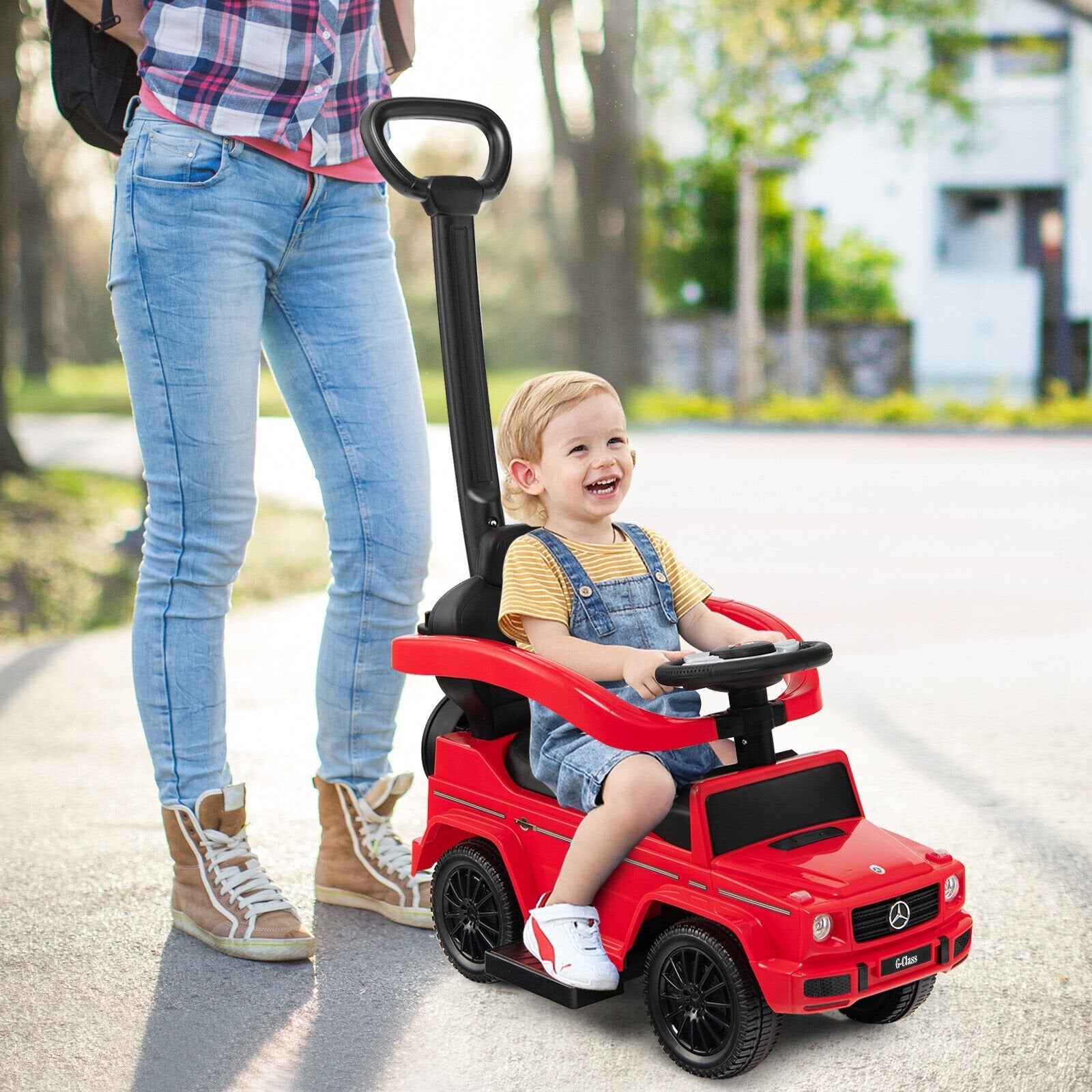 3-In-1 Ride on Push Car Mercedes Benz G350 Stroller Sliding Car with Canopy, Red Push & Pedal Ride On Toys   at Gallery Canada