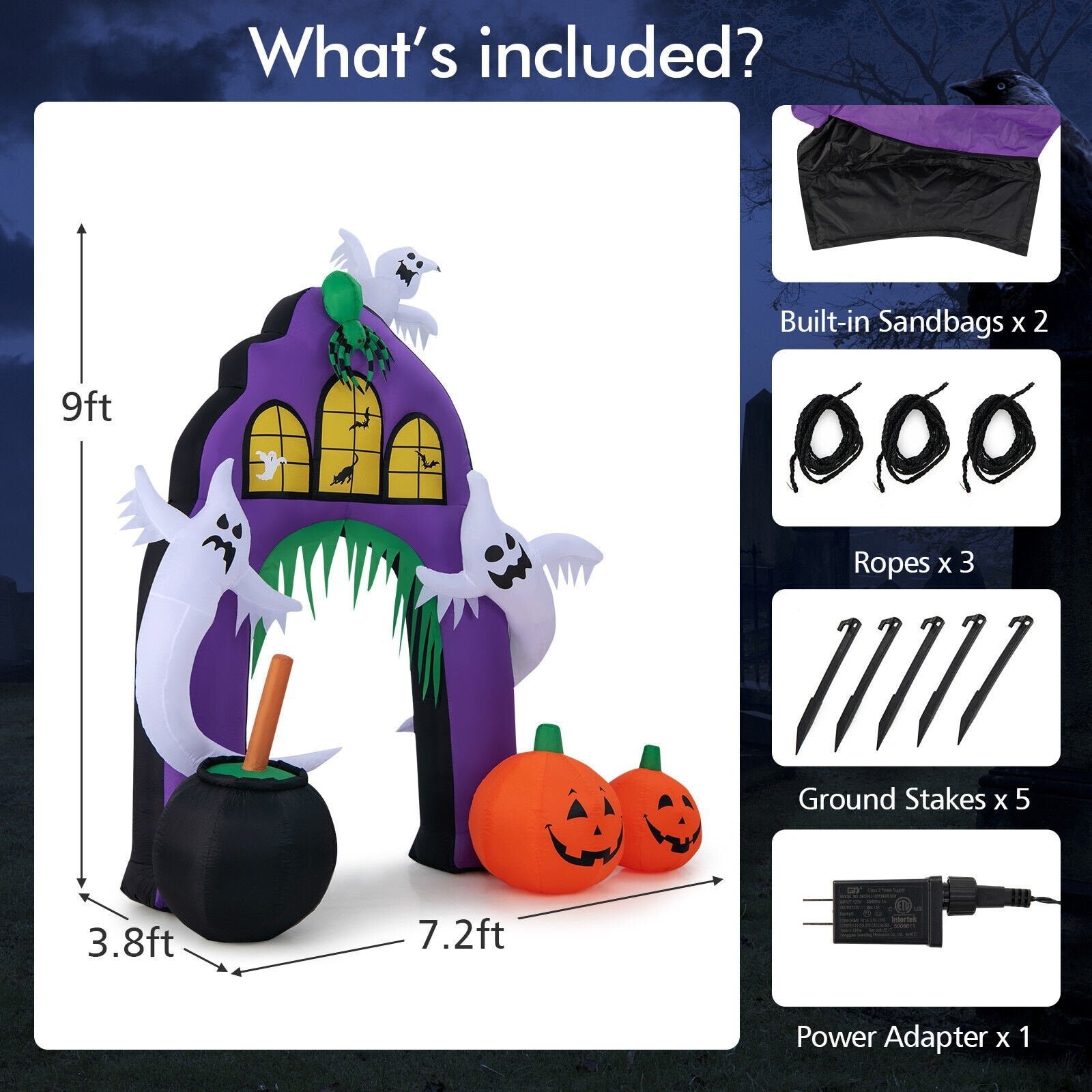 9 Feet Tall Halloween Inflatable Castle Archway Decor with Spider Ghosts and Built-in, Purple - Gallery Canada