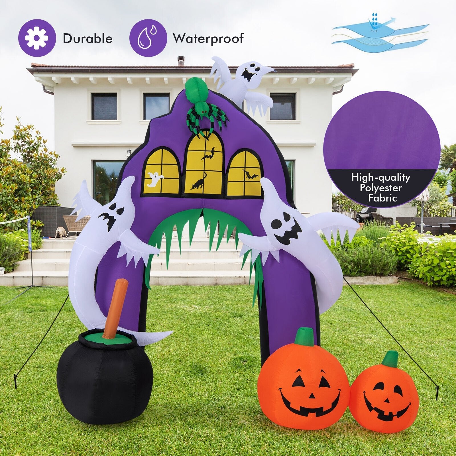 9 Feet Tall Halloween Inflatable Castle Archway Decor with Spider Ghosts and Built-in, Purple Halloween   at Gallery Canada