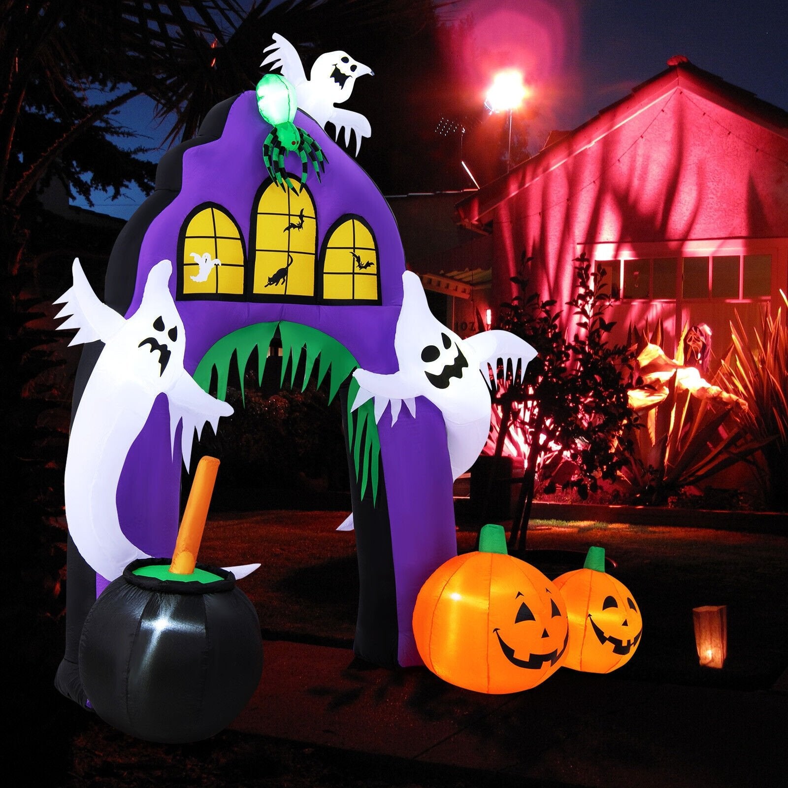 9 Feet Tall Halloween Inflatable Castle Archway Decor with Spider Ghosts and Built-in, Purple Halloween   at Gallery Canada