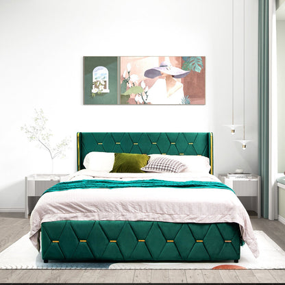 Queen/Full Size Upholstered Platform Bed Frame with Adjustable Headboard-Queen Size, Green - Gallery Canada