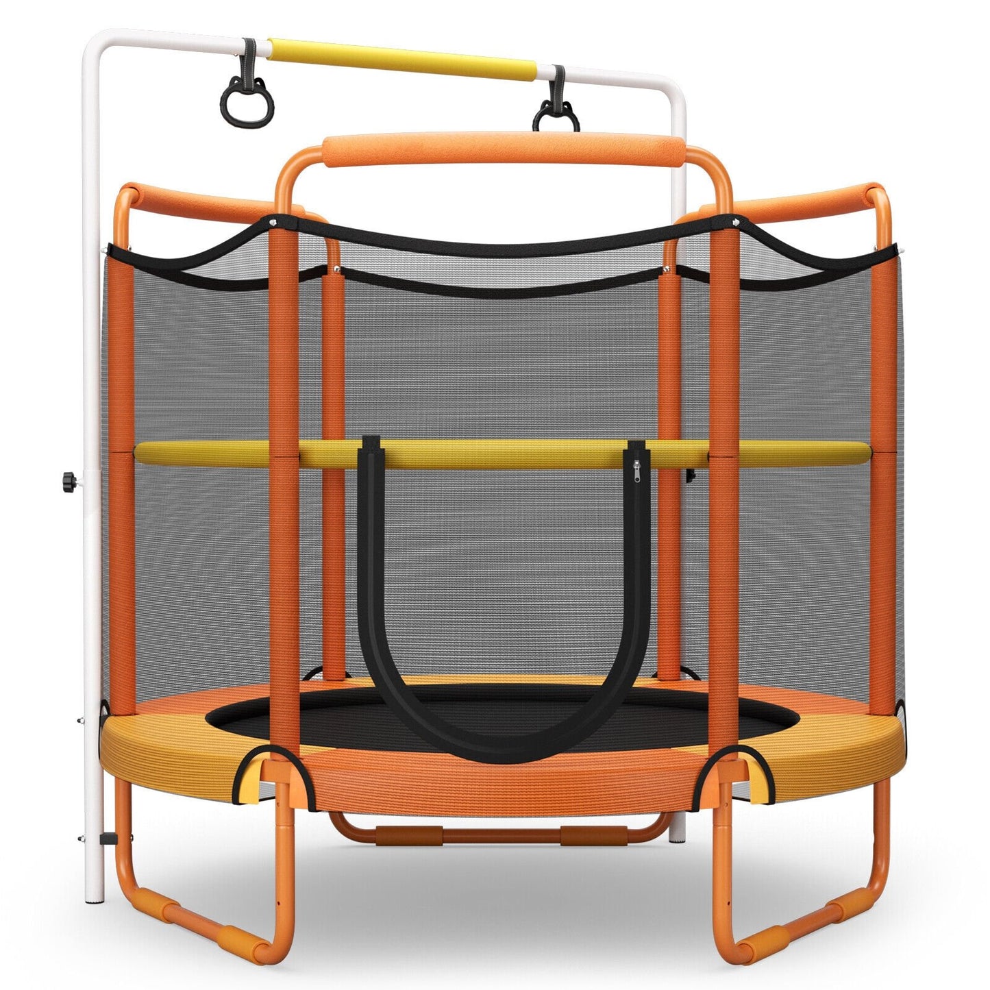 5 Feet Kids 3-in-1 Game Trampoline with Enclosure Net Spring Pad, Orange - Gallery Canada