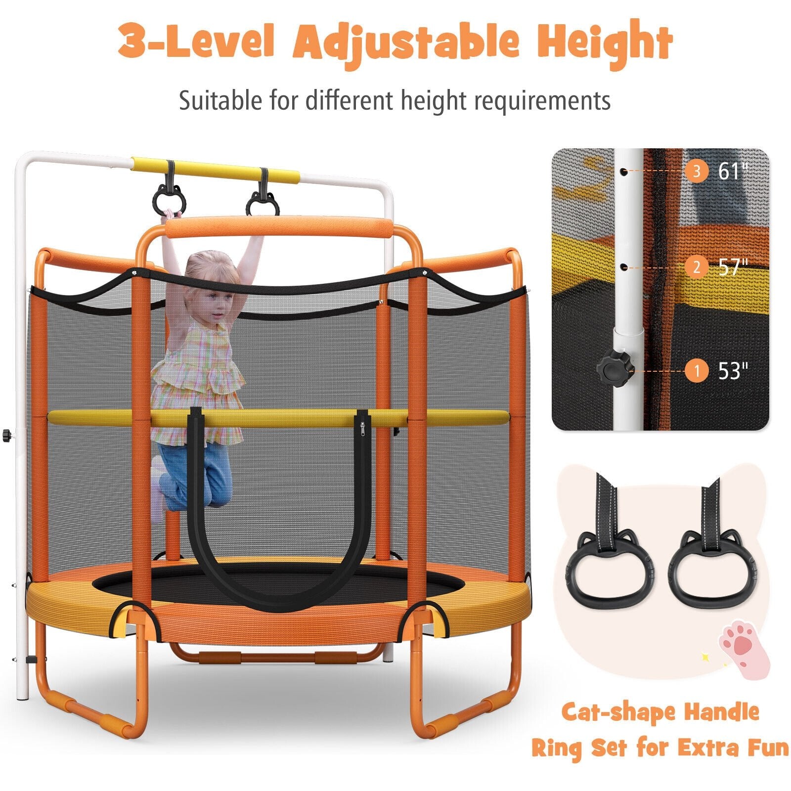 5 Feet Kids 3-in-1 Game Trampoline with Enclosure Net Spring Pad, Orange Trampolines   at Gallery Canada