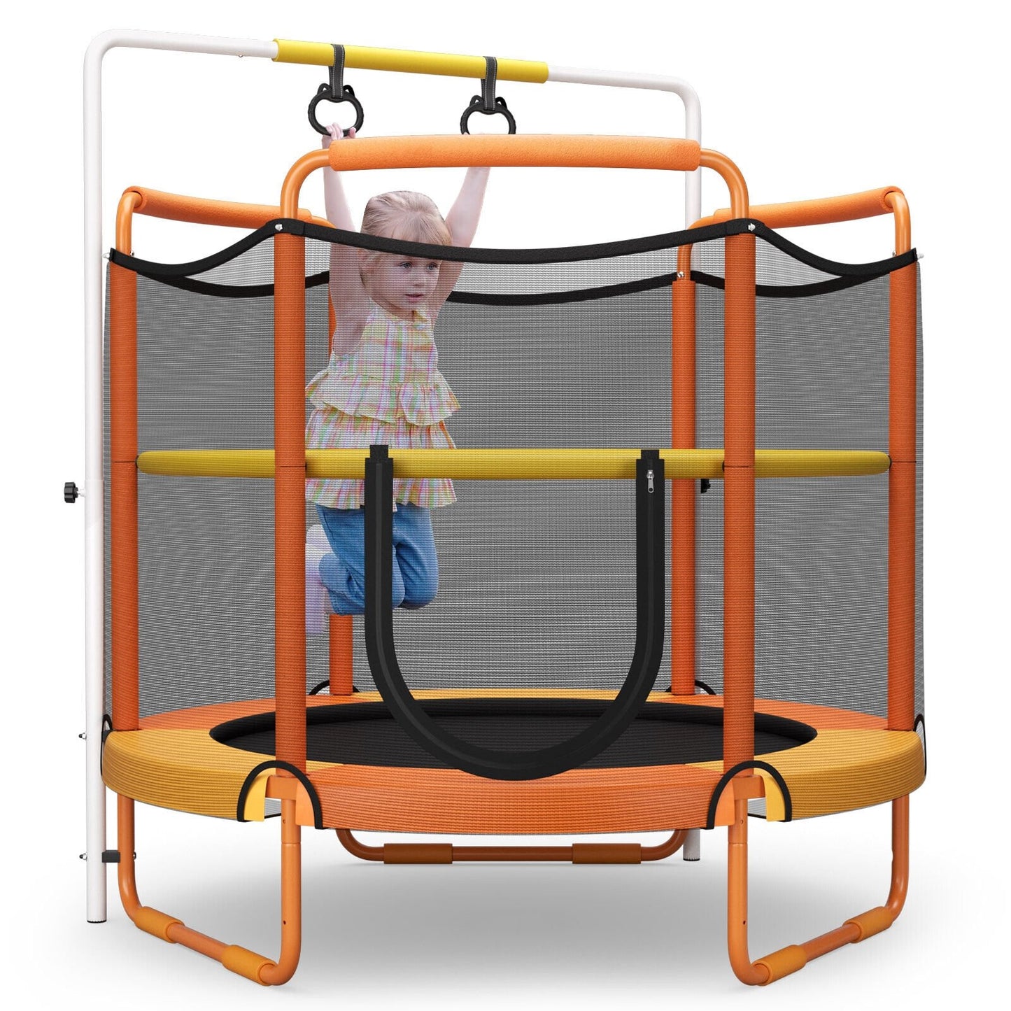 5 Feet Kids 3-in-1 Game Trampoline with Enclosure Net Spring Pad, Orange - Gallery Canada