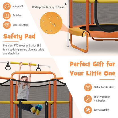 5 Feet Kids 3-in-1 Game Trampoline with Enclosure Net Spring Pad, Orange - Gallery Canada