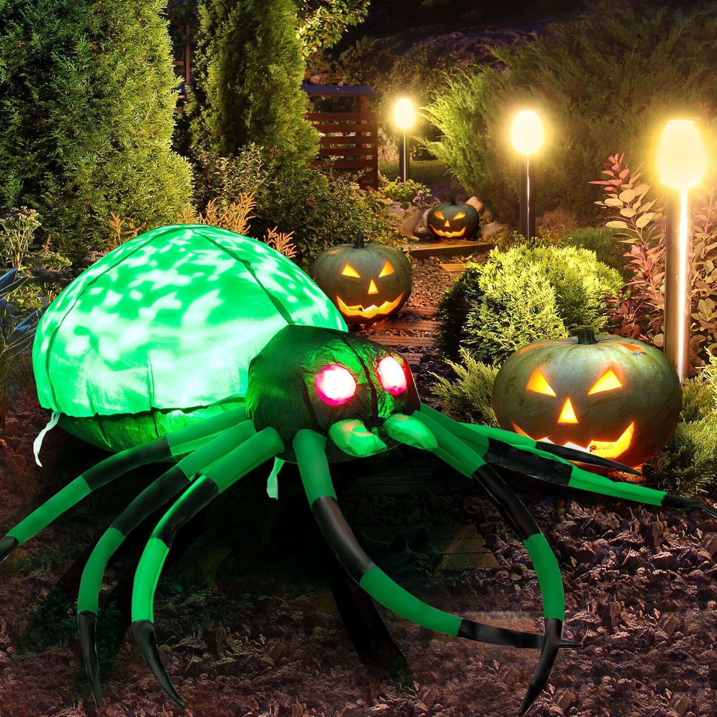 5 Feet Long Halloween Inflatable Creepy Spider with Cobweb and LEDs, Green Halloween   at Gallery Canada