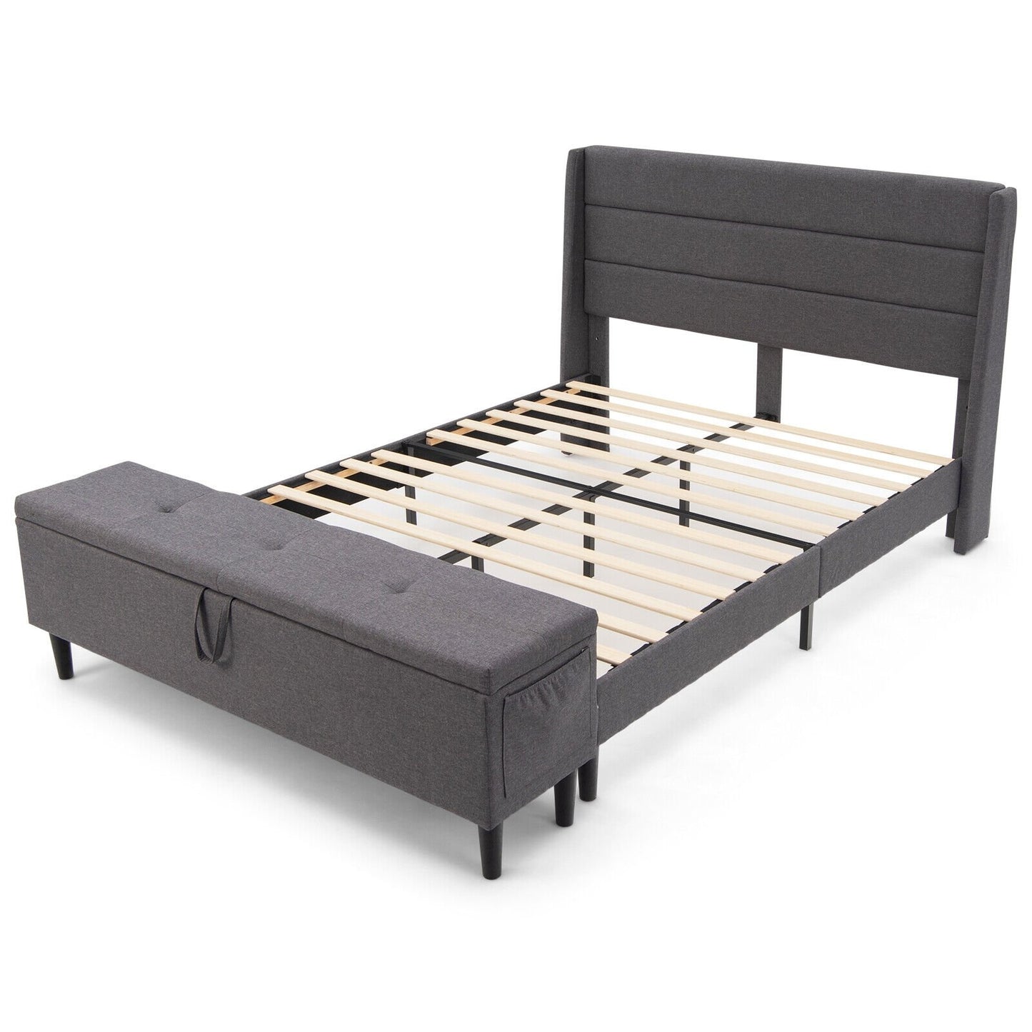 Full/Queen Size Upholstered Platform Bed Frame with Storage Ottoman-Queen Size, Gray - Gallery Canada