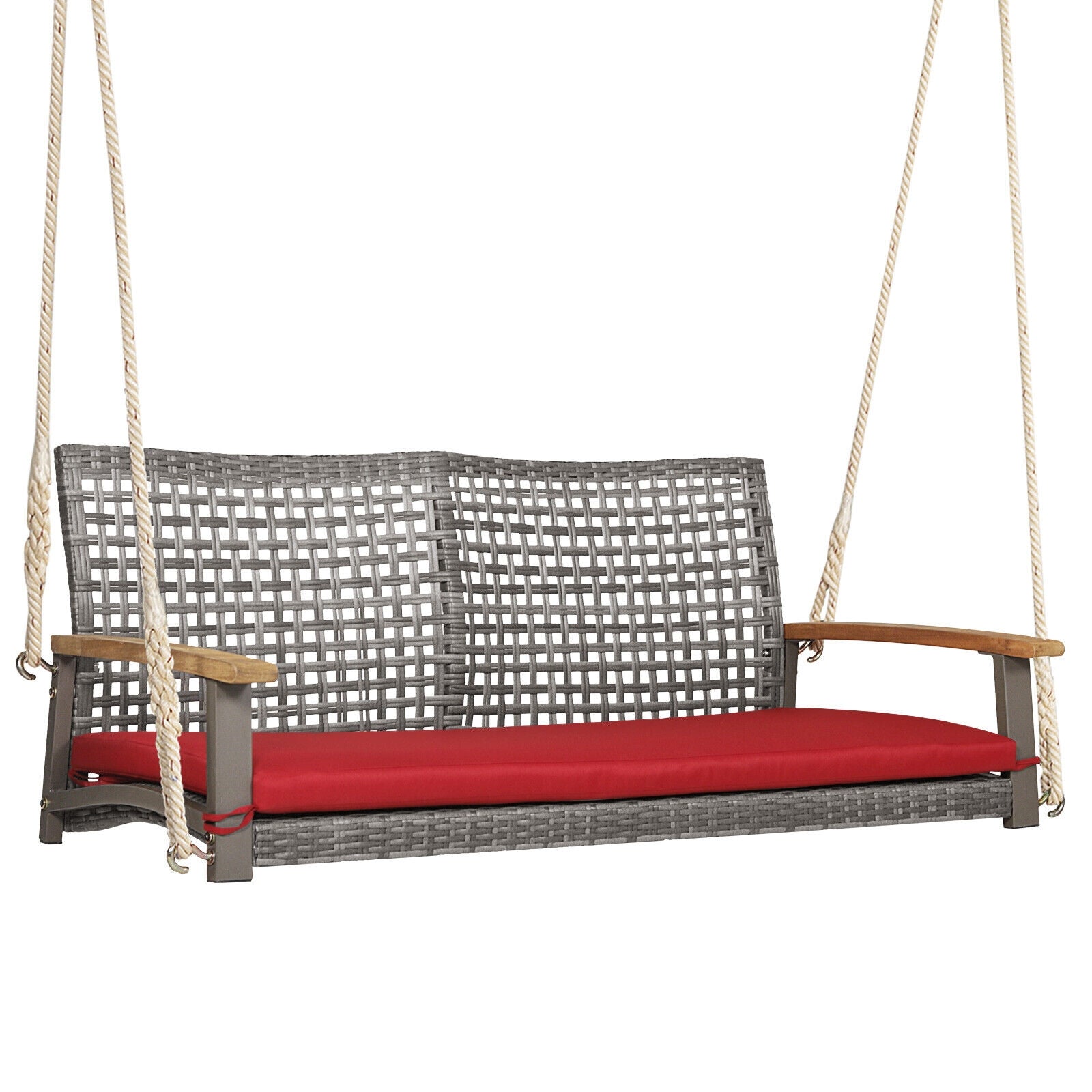 2-Person Patio Wicker Hanging Swing Chair, Red Porch Swings Red  at Gallery Canada