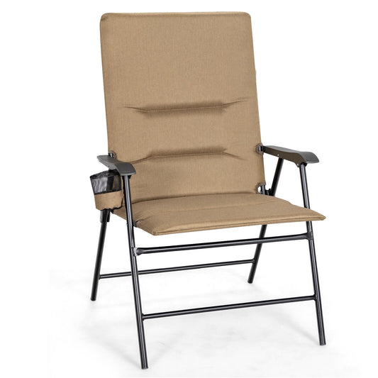 Patio Folding Padded Chair with High Backrest and Cup Holder, Brown - Gallery Canada