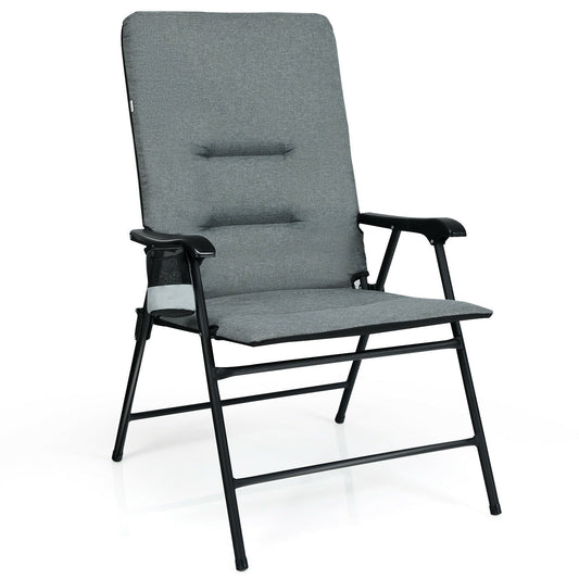 Patio Folding Padded Chair with High Backrest and Cup Holder, Gray - Gallery Canada