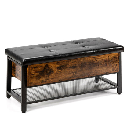 Industrial Storage Shoe Bench with Two Divided Space, Rustic Brown - Gallery Canada