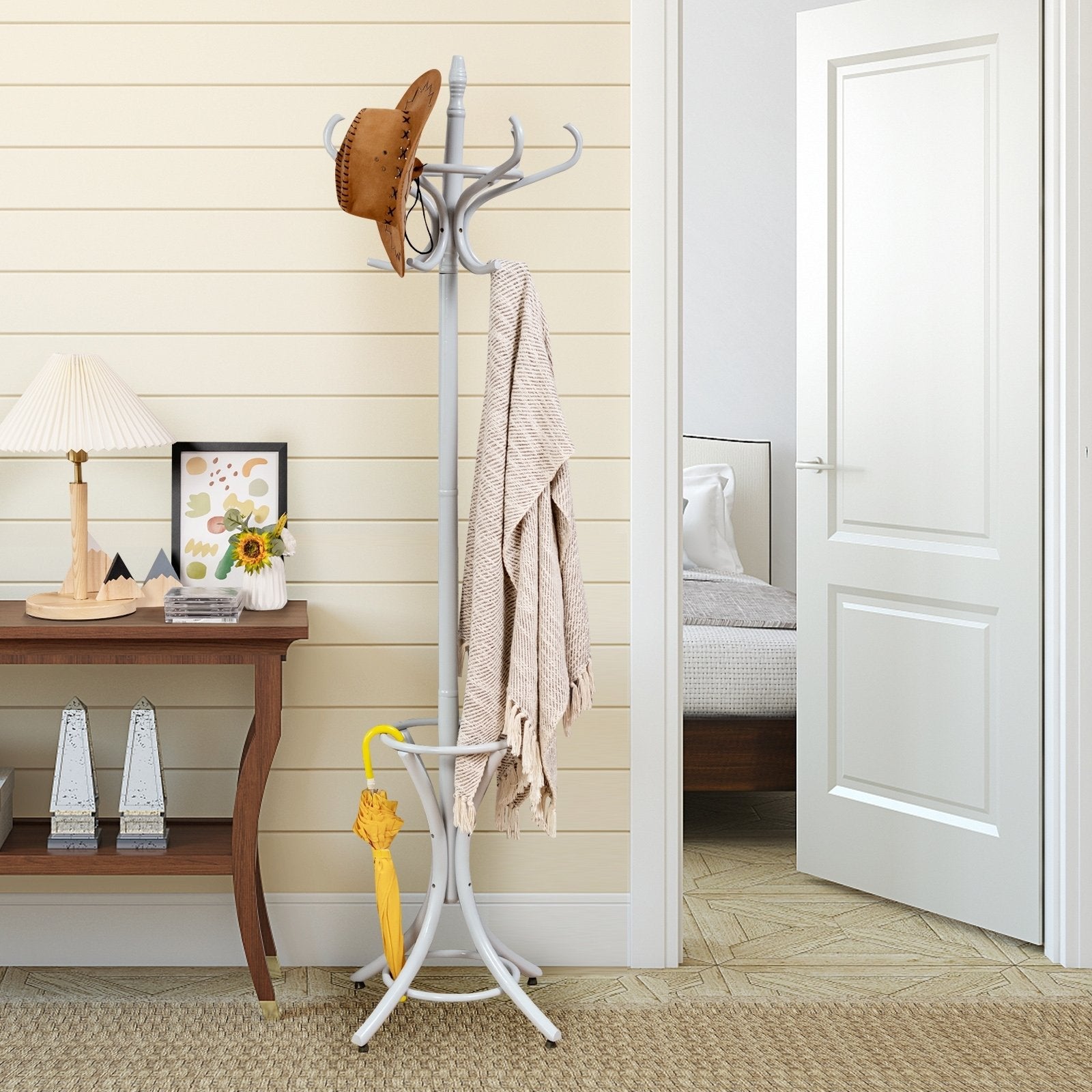 Wood Standing Hat Coat Rack with Umbrella Stand, Gray - Gallery Canada