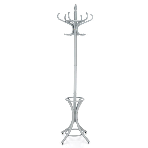 Wood Standing Hat Coat Rack with Umbrella Stand, Gray