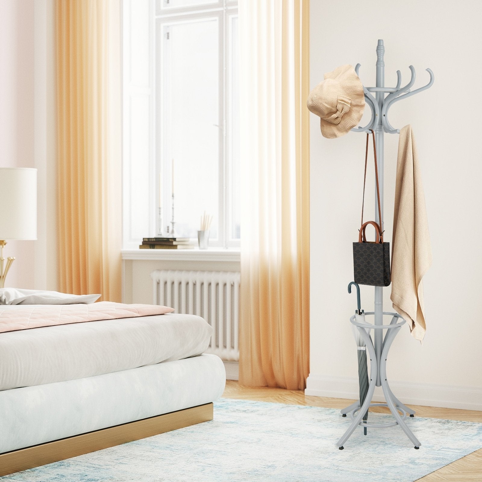 Wood Standing Hat Coat Rack with Umbrella Stand, Gray Coat Racks & Hall Trees   at Gallery Canada