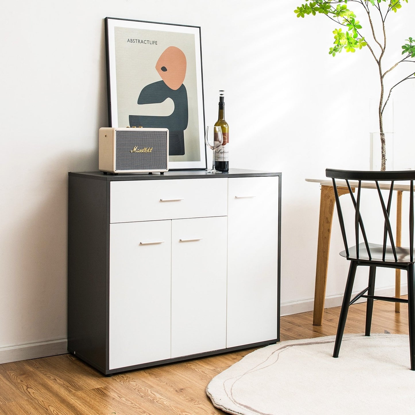 Buffet Sideboard Storage Cabinet with Spacious Table Top, Black & White Sideboards Cabinets & Buffets   at Gallery Canada