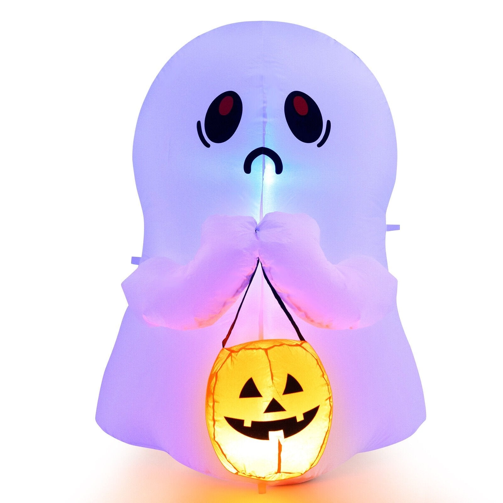 4 Feet Halloween Inflatable Ghost Holding Pumpkin Decor with LED Lights, Multicolor - Gallery Canada