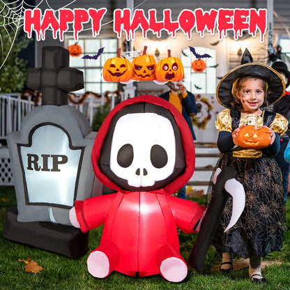 5 Feet Inflatable Halloween Ghost Holding Sickle and Tombstone Yard Decor, Multicolor - Gallery Canada