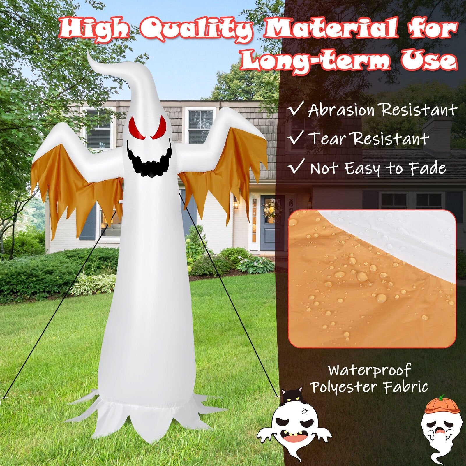 6 Feet Halloween Inflatable Ghost Quick Blow up Halloween Décor with LED Lights, White - Gallery Canada