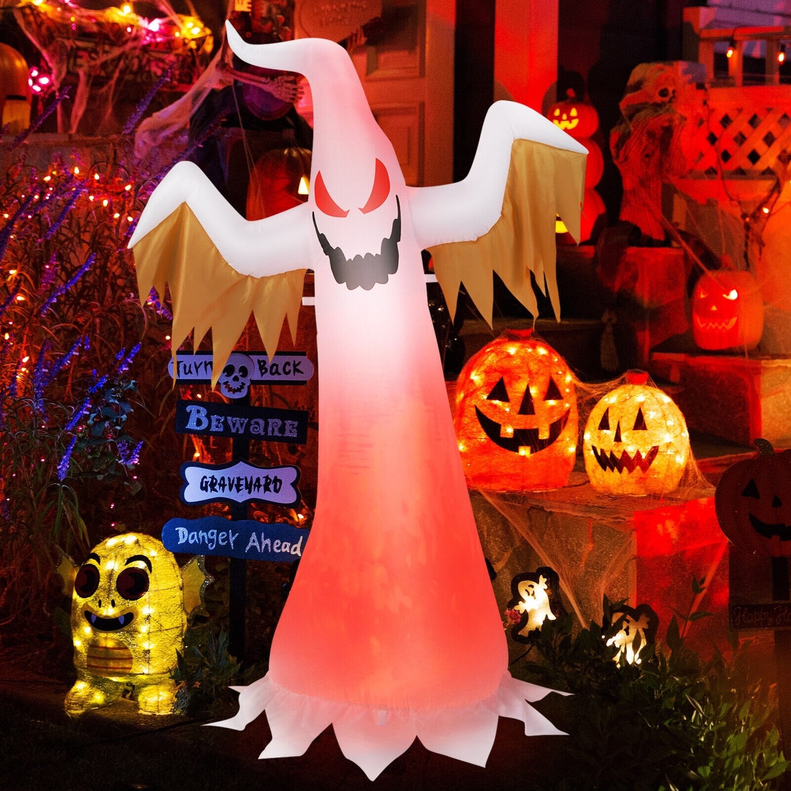 6 Feet Halloween Inflatable Ghost Quick Blow up Halloween Décor with LED Lights, White - Gallery Canada