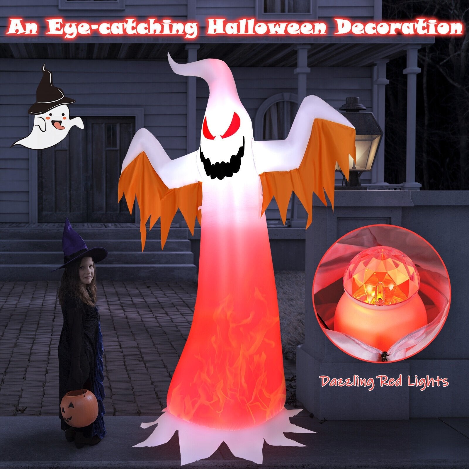 6 Feet Halloween Inflatable Ghost Quick Blow up Halloween Décor with LED Lights, White Halloween   at Gallery Canada