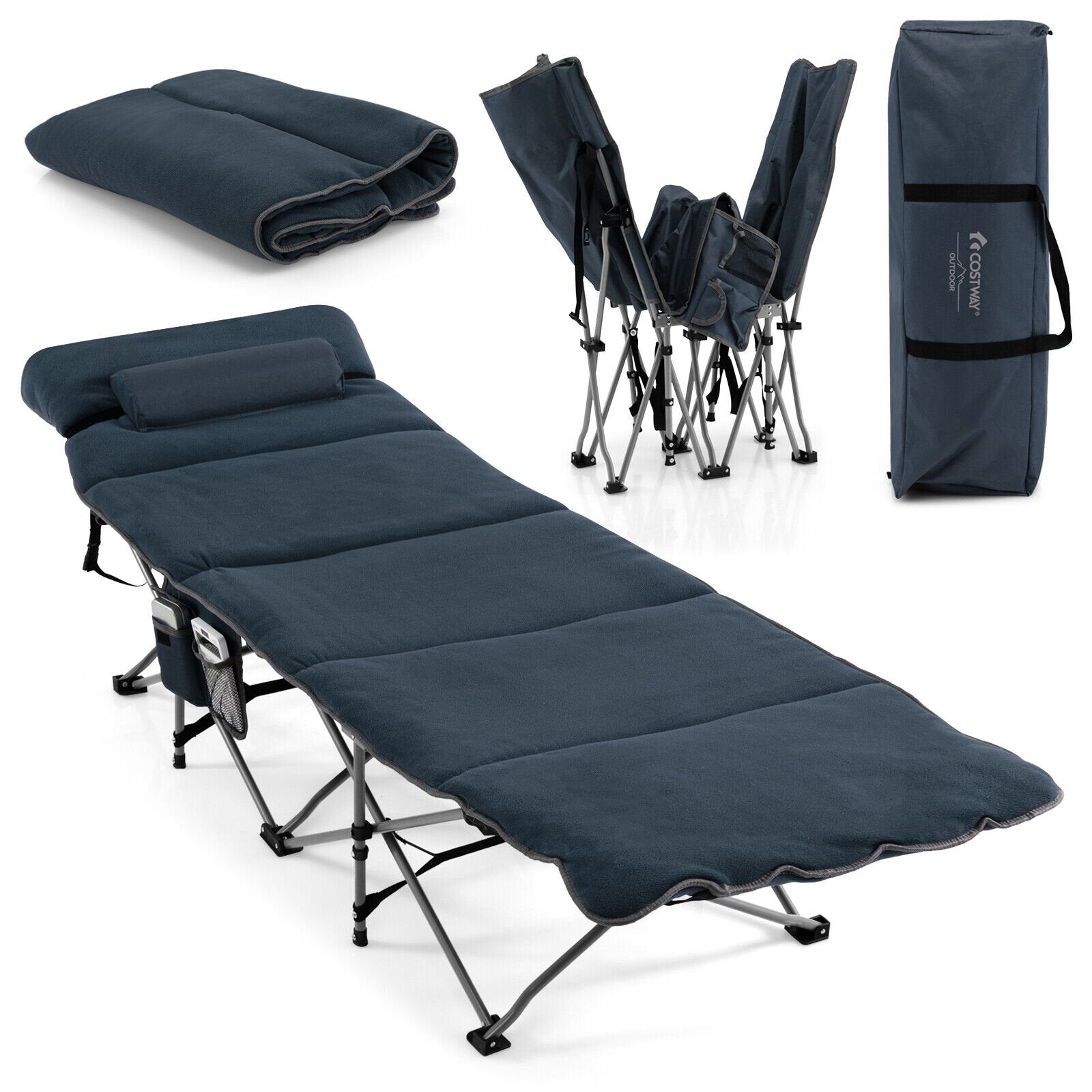 Folding Retractable Travel Camping Cot with Mattress and Carry Bag, Blue Camping Furniture Blue at Gallery Canada