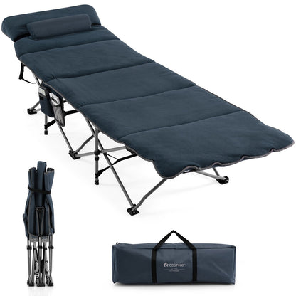 Folding Retractable Travel Camping Cot with Mattress and Carry Bag, Blue Camping Furniture   at Gallery Canada