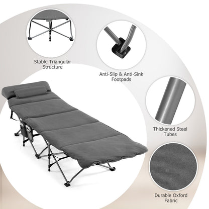 Folding Retractable Travel Camping Cot with Mattress and Carry Bag, Gray Camping Furniture   at Gallery Canada