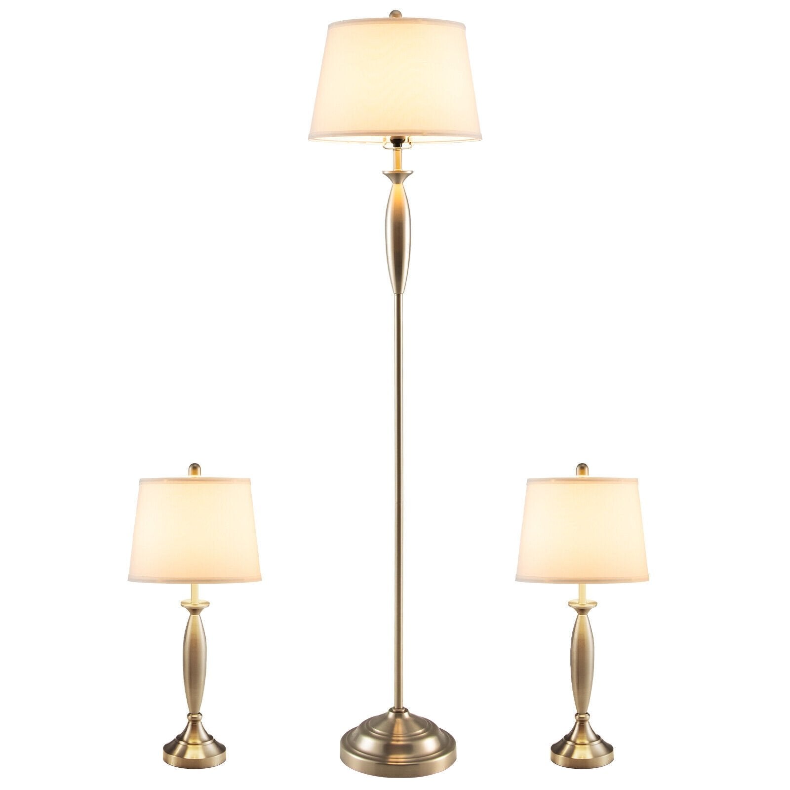 3-Piece Modern Nickel Finish Lamp Set, Silver Table & Floor Lamps   at Gallery Canada