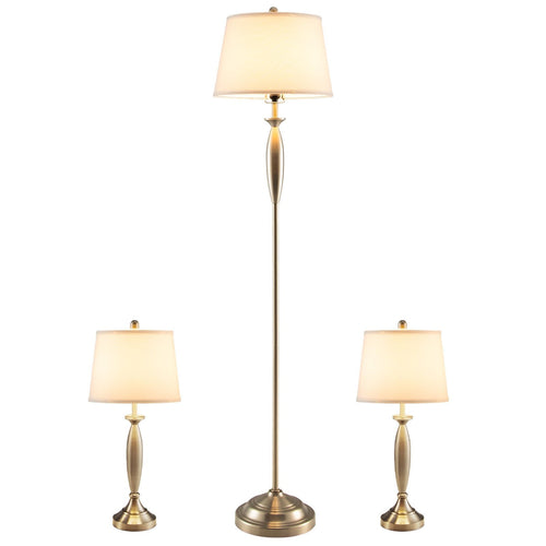 3-Piece Modern Nickel Finish Lamp Set, Silver