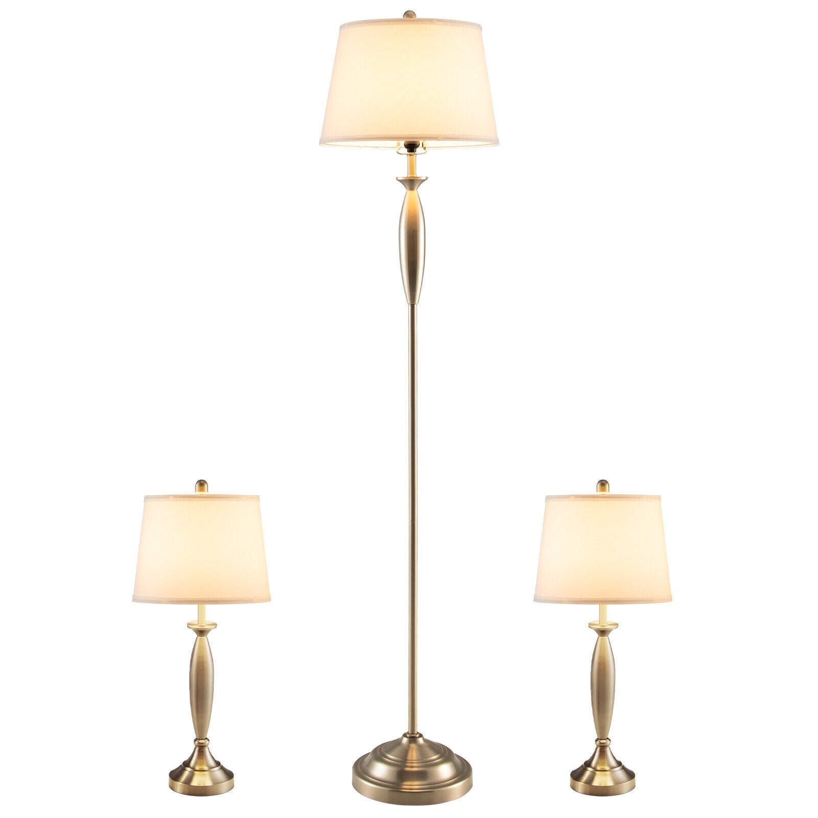 3-Piece Modern Nickel Finish Lamp Set, Silver Table & Floor Lamps at Gallery Canada