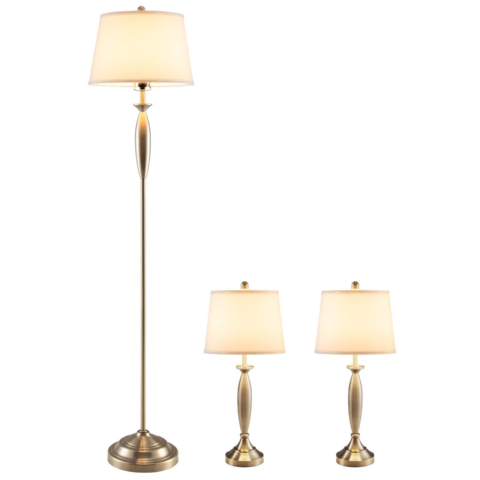 3-Piece Modern Nickel Finish Lamp Set, Silver Table & Floor Lamps   at Gallery Canada