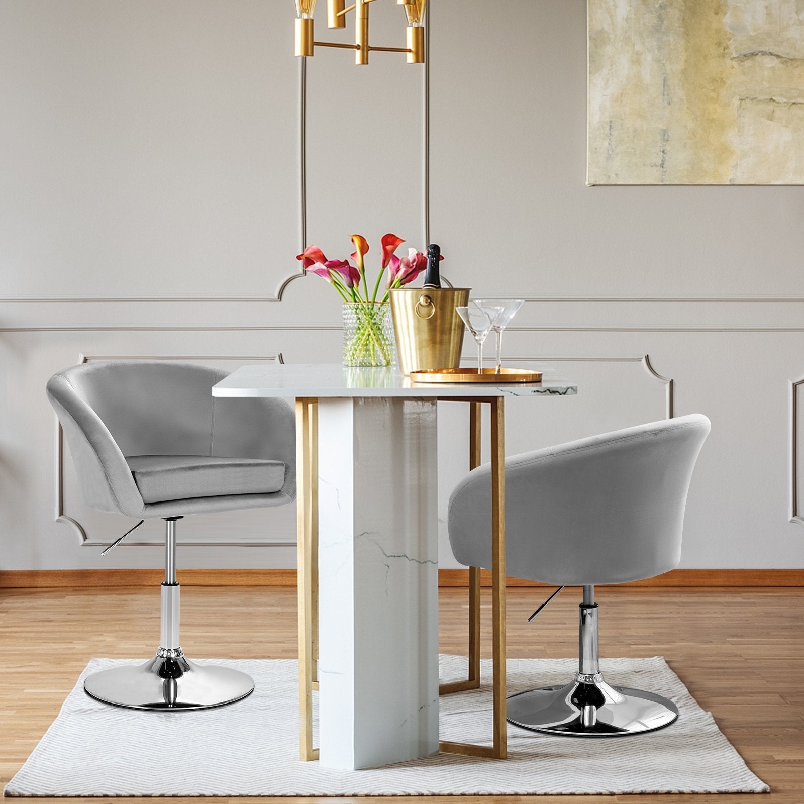 360 Degree Swivel Makeup Stool Accent Chair with Round Back and Metal Base, Gray Accent Chairs   at Gallery Canada