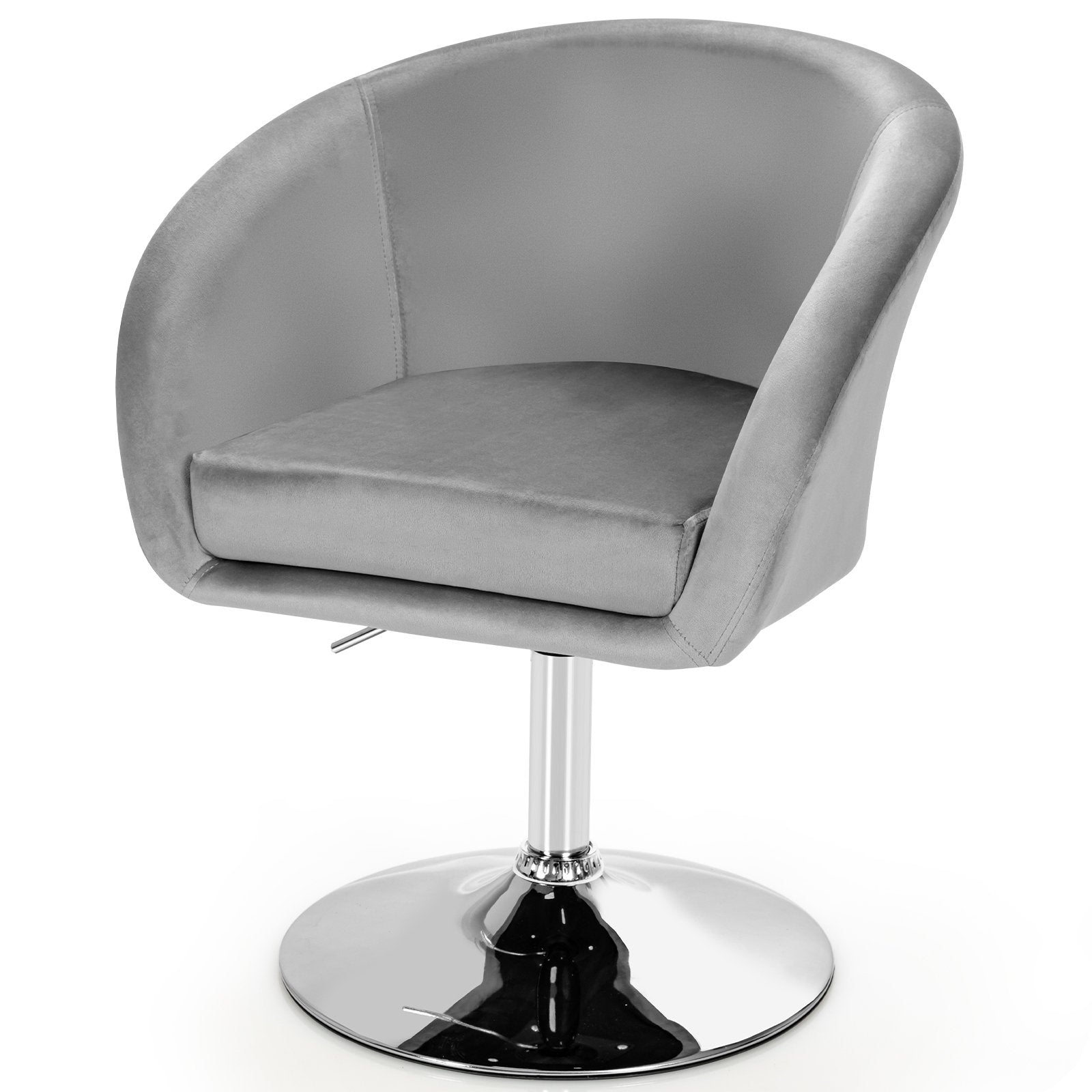 360 Degree Swivel Makeup Stool Accent Chair with Round Back and Metal Base, Gray Accent Chairs   at Gallery Canada