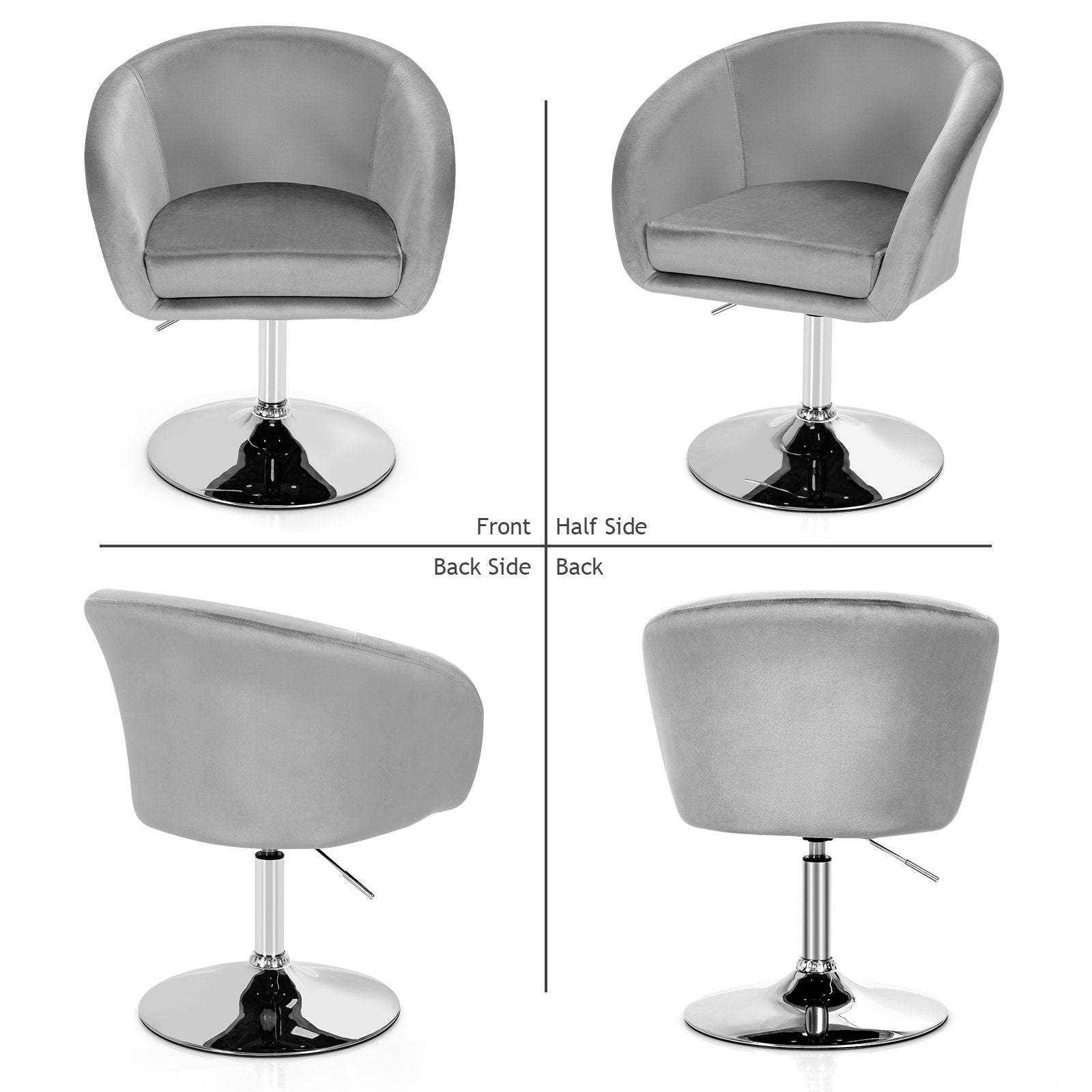 360 Degree Swivel Makeup Stool Accent Chair with Round Back and Metal Base, Gray Accent Chairs   at Gallery Canada