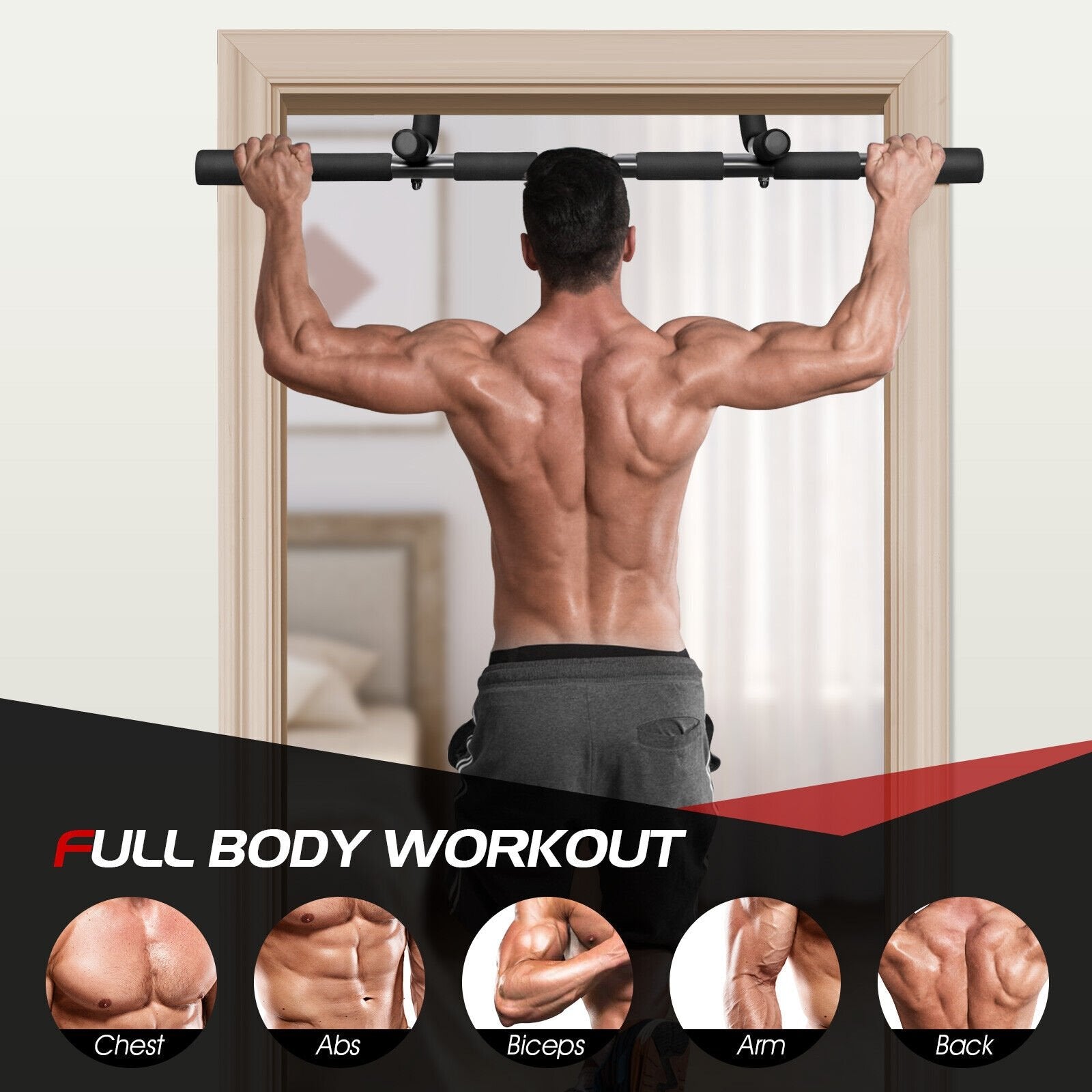 Multi-Grip Doorway Pull Up Bar with Foam Grips, Black Benches Racks & Bars   at Gallery Canada