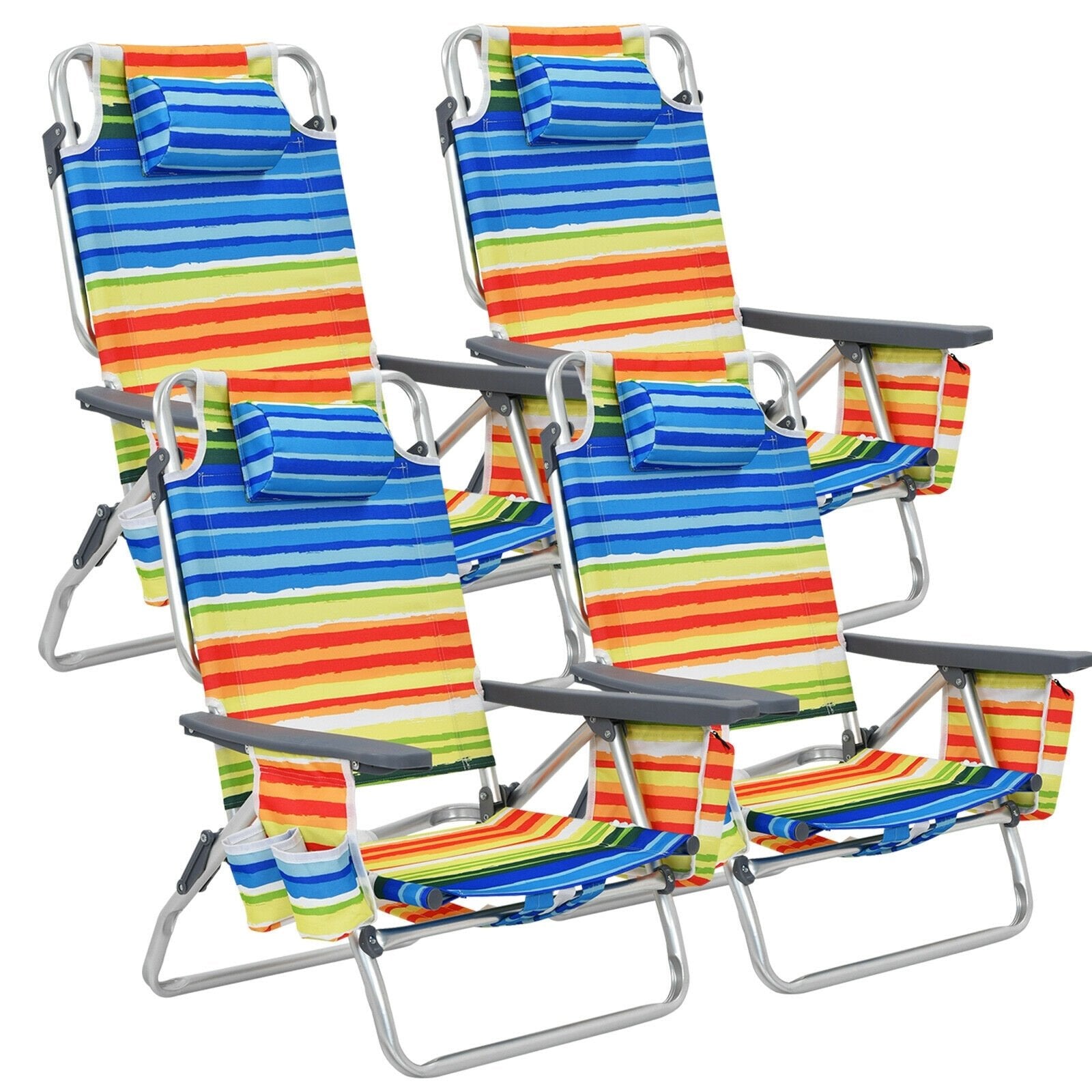 4-Pack 5-Position Outdoor Folding Backpack Beach Reclining Chair with Pillow, Yellow - Gallery Canada