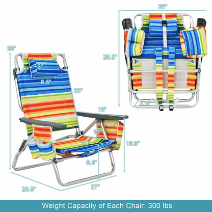 4-Pack 5-Position Outdoor Folding Backpack Beach Reclining Chair with Pillow, Yellow - Gallery Canada