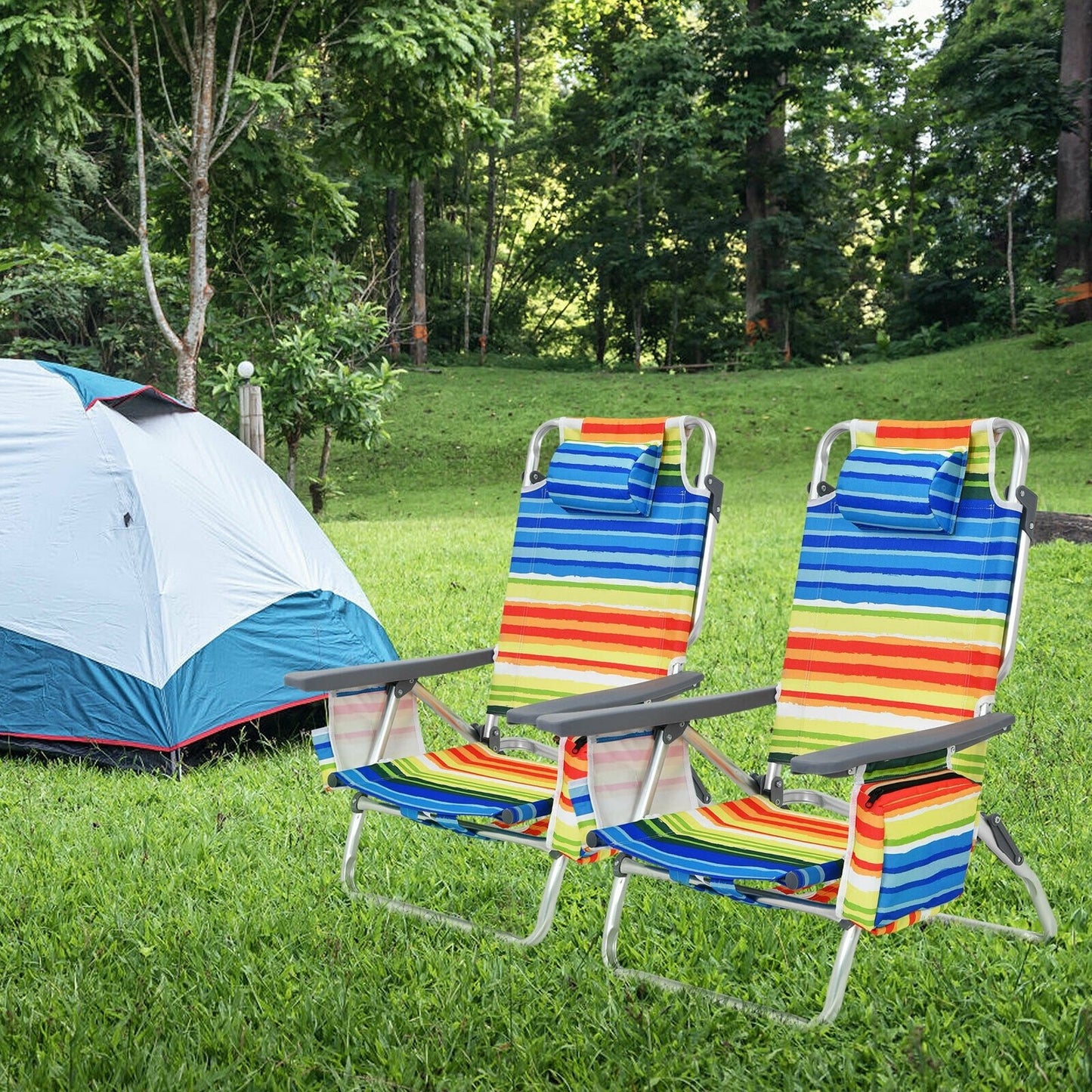 4-Pack 5-Position Outdoor Folding Backpack Beach Reclining Chair with Pillow, Yellow - Gallery Canada