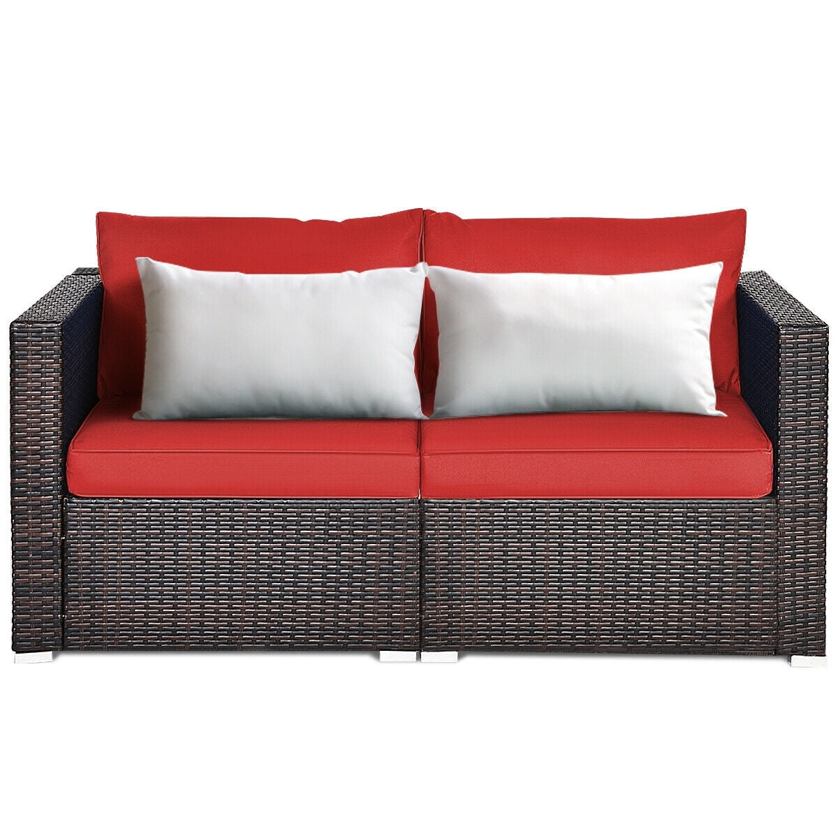 2 Pieces Patio Rattan Sectional Conversation Sofa Set, Red Outdoor Sectionals Red  at Gallery Canada