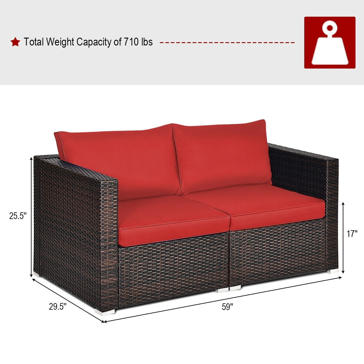 2 Pieces Patio Rattan Sectional Conversation Sofa Set, Red Outdoor Sectionals   at Gallery Canada