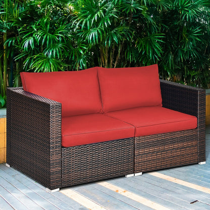 2 Pieces Patio Rattan Sectional Conversation Sofa Set, Red Outdoor Sectionals   at Gallery Canada